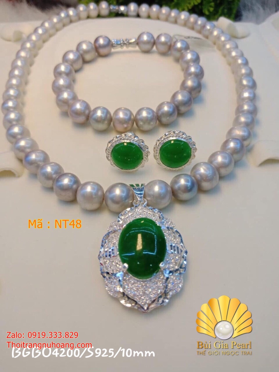 Bộ Ngọc Trai Xám Khói Phối Cẩm Thạch Quý Phái NT48